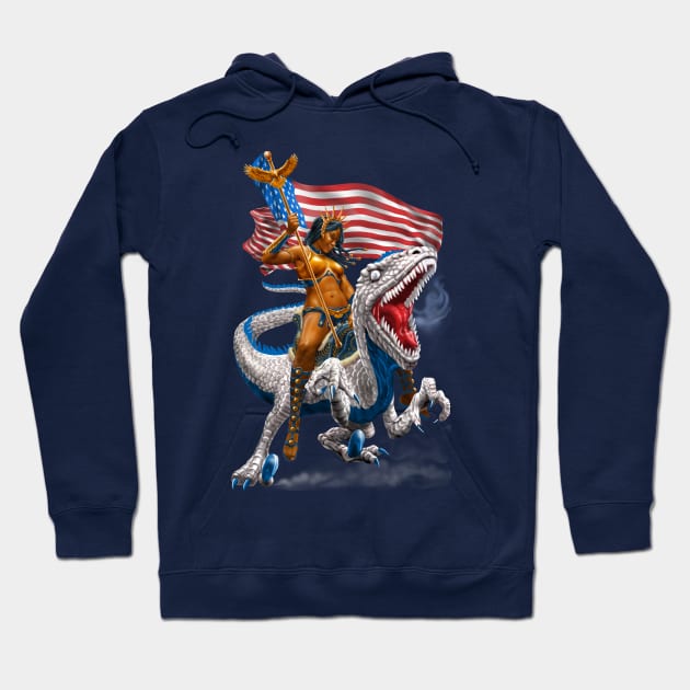 Liberty Patriotic Velociraptor Warrior Hoodie by AyotaIllustration